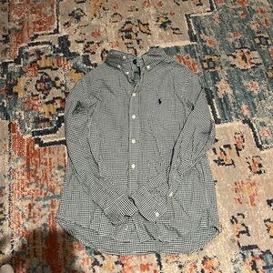 EUC Ralph Lauren Boys L (14/16) Hunter Green and White Plaid Button-Down